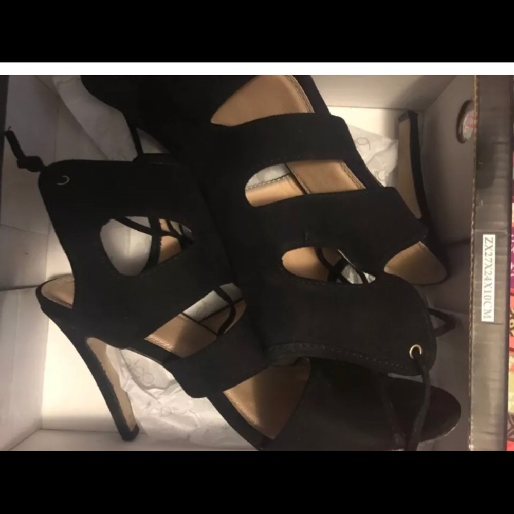 Black Suede Lace Up Sandals